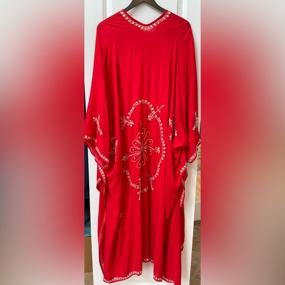 Caftan/Kimono/Beach Cover Red & Silver - Picture 3 of 7